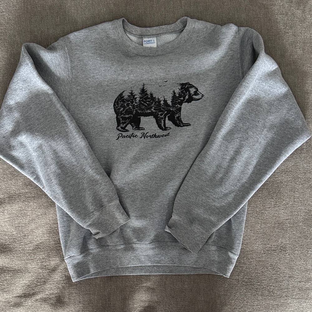 Port and Company Gray Bear Graphic Women's Sweater